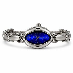 Cosette Womens Dress Watch Silver Tone Blue Dial Oval Case Japan Quartz Movement